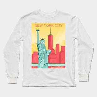 Vintage Nyc New York City Manhattan and Statue of liberty Usa city Long Sleeve T-Shirt